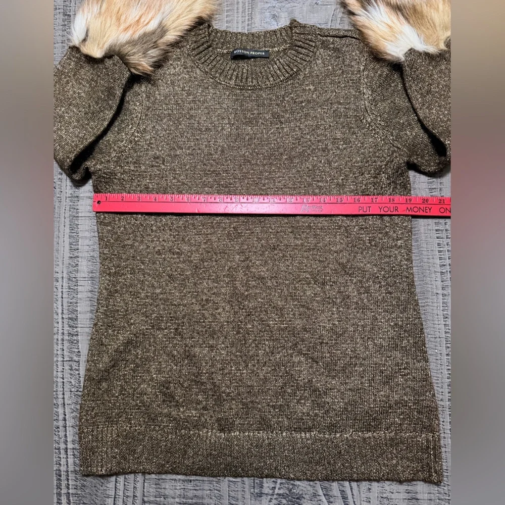 Boston Proper Metallic Brown Sweater with Faux Fur Cuffs - Picture 5 of 9